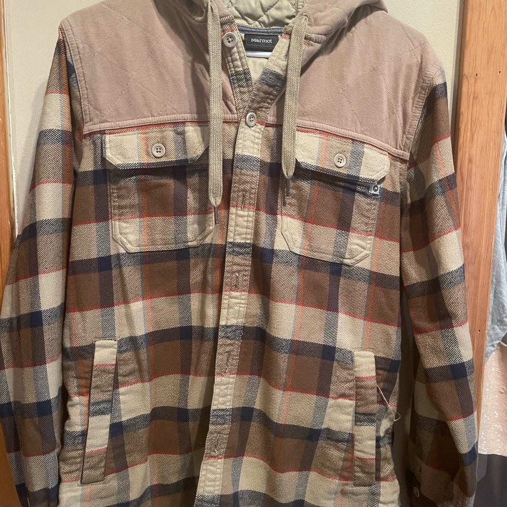 Marmot Men's Plaid Hooded Jacket - Brown and Tan